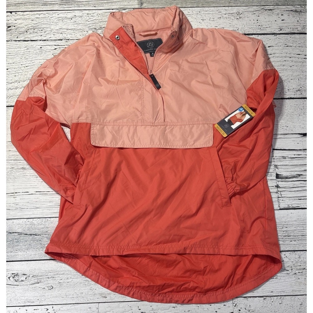 Lauren James Womens Coral Reef Colorblock Windbreaker Pullover Jacket  M